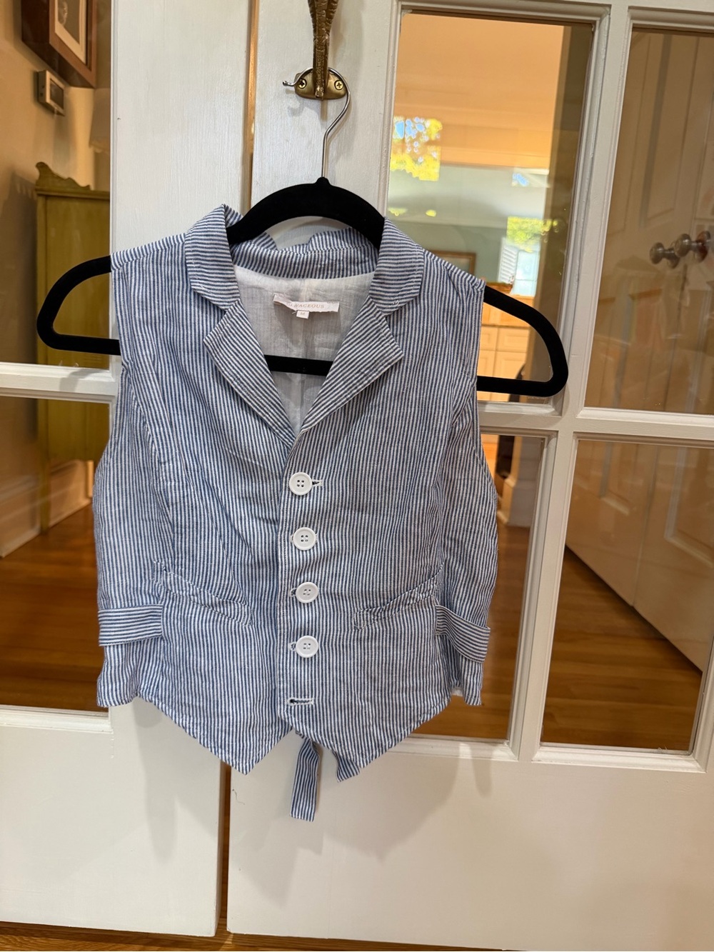 Olivaceous Blue & White Striped Seersucker Vest